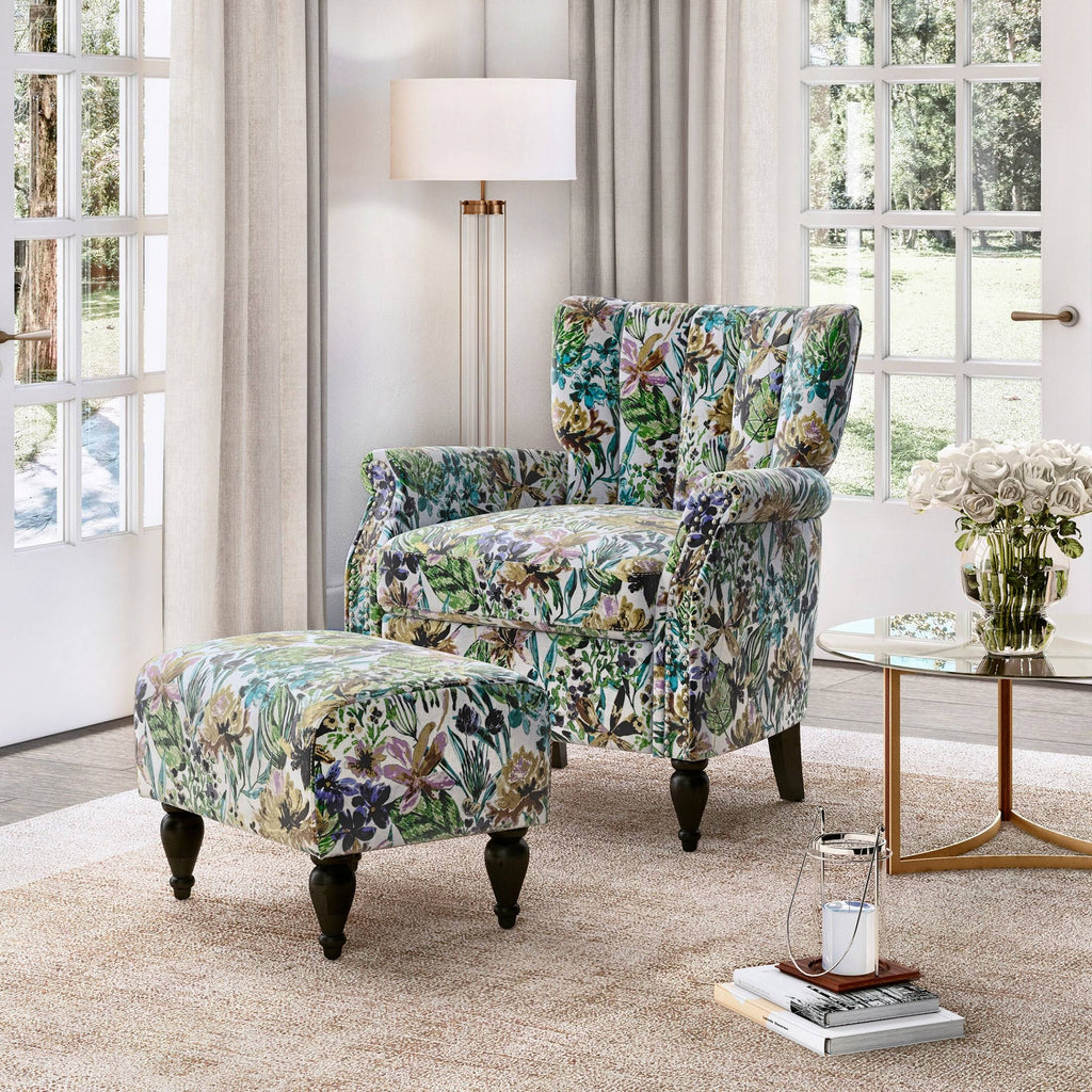 Botanical Velvet Arm Chair and Ottoman N638442