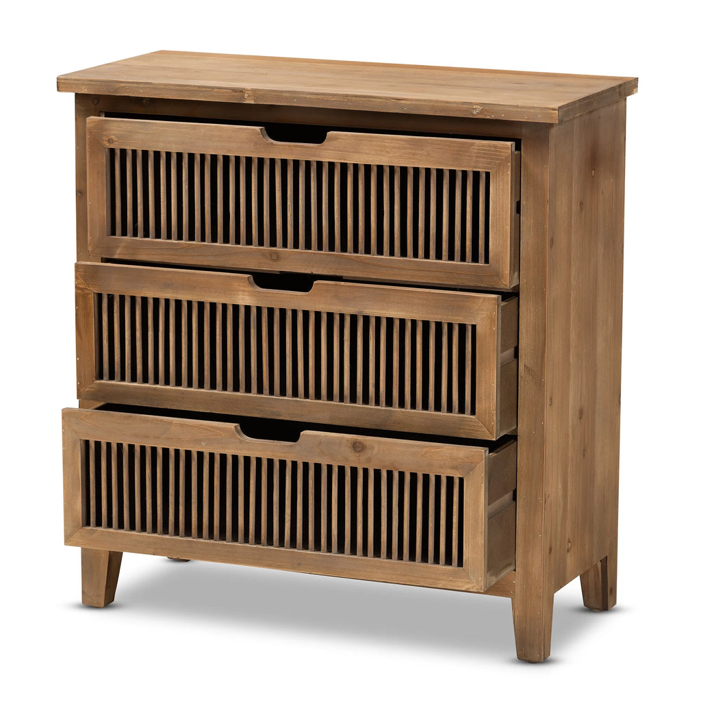Medium Oak 3-Drawer Wood Chest C342090