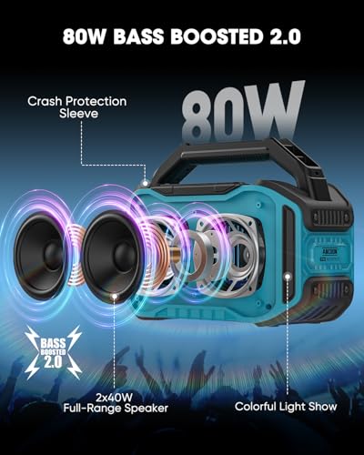 Bluetooth Wireless Speaker with Bass, 20H Playtime, IPX6 Waterproof (Black) Y232613