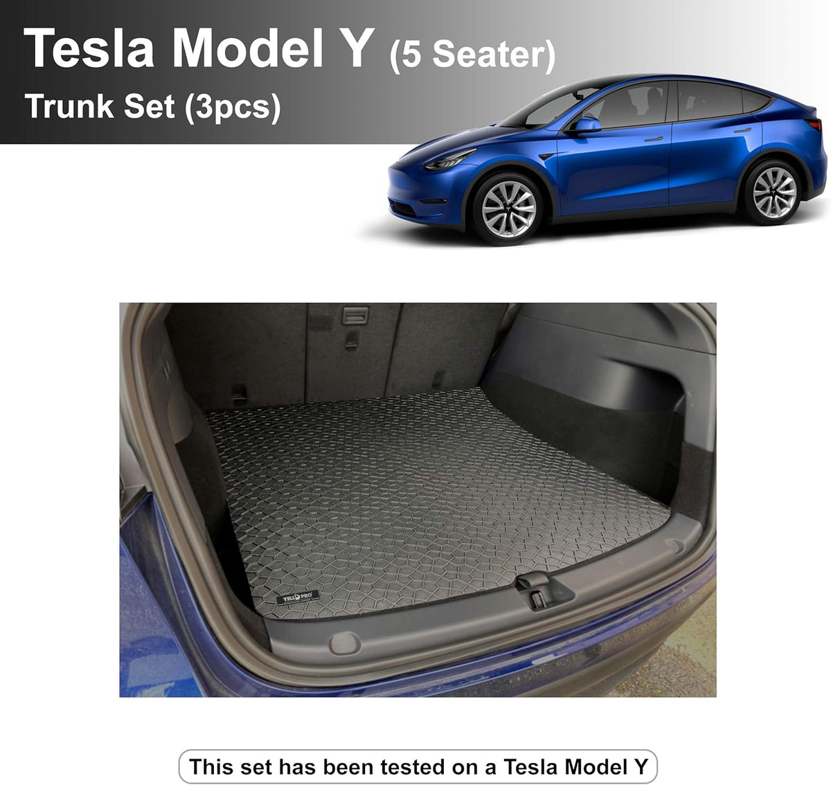Black Rubber Heavy Duty Cargo Floor Mat for Tesla Model Y 5 Seater L333983