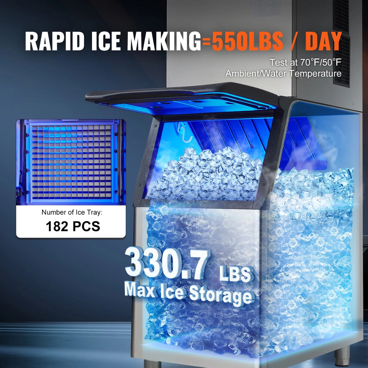 Commercial Ice Maker with 330.7LBS Storage Bin K19124