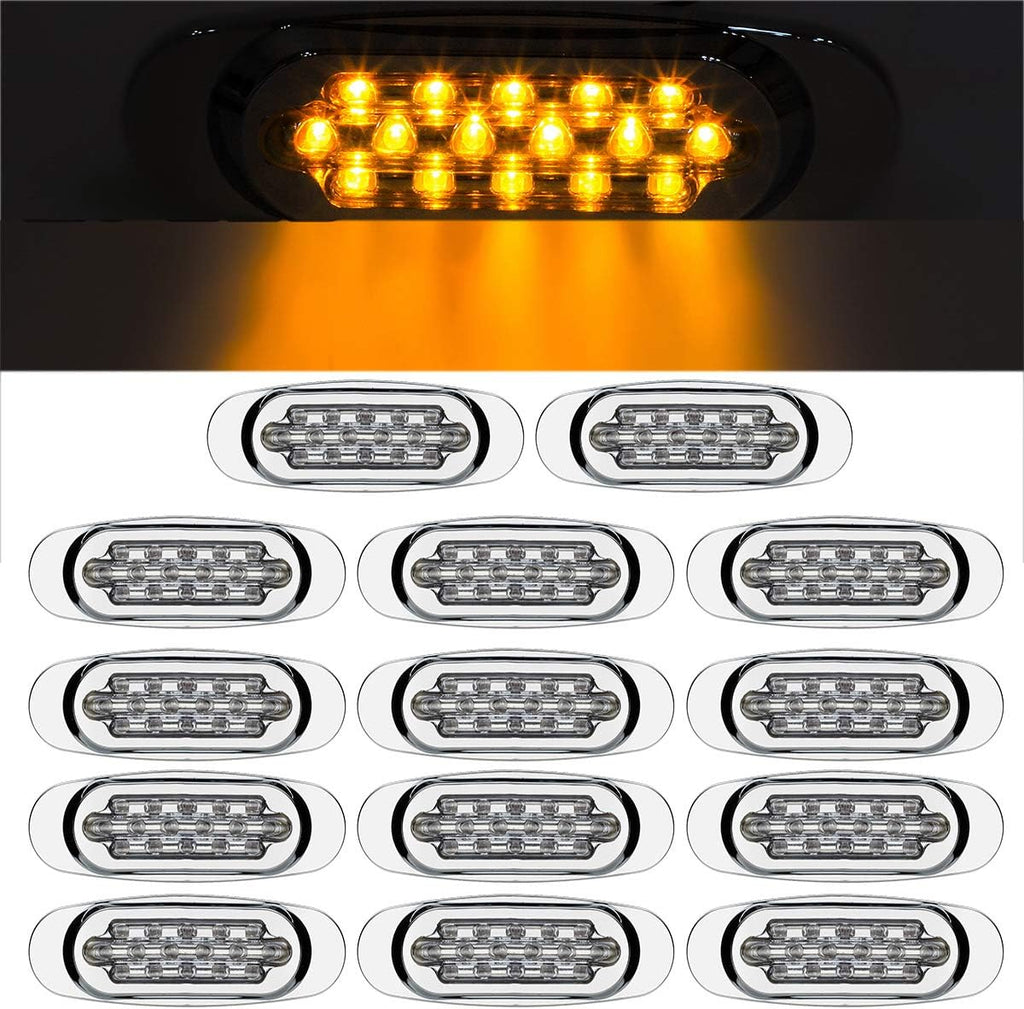 14Pcs 6-1/2 Clear/Amber 16-LED Trailer Side Marker and Turn Signal Lights Chrome Flush Mount Sealed Replacement Pack of 2 T264836