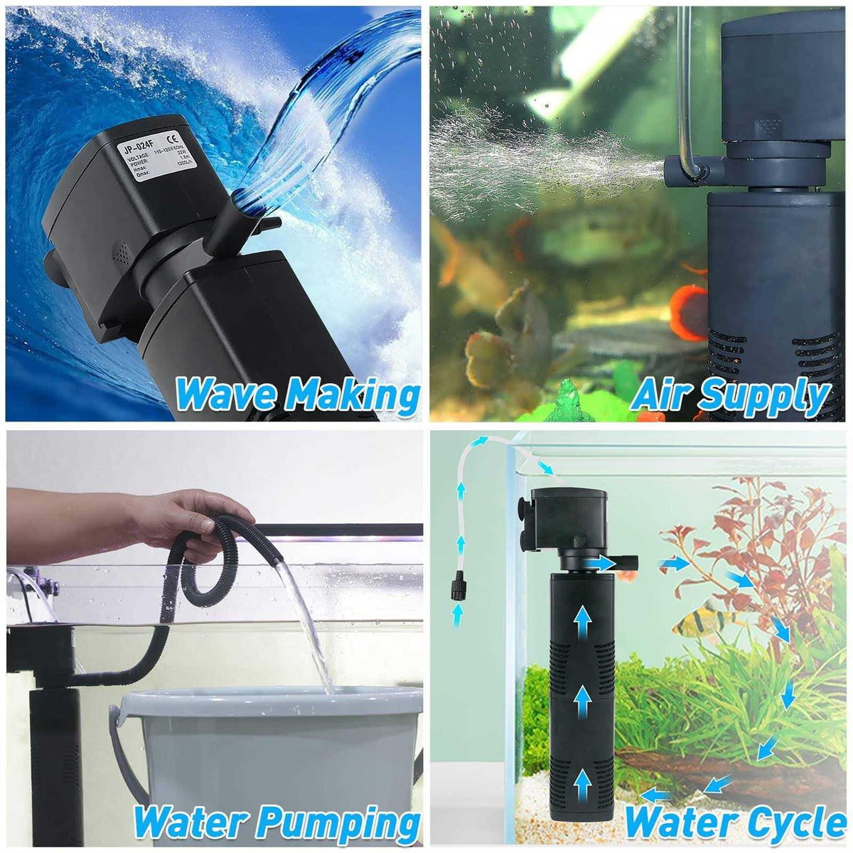 Aquarium Filter 300gph Submersible Internal Fish Tank Filter J813053