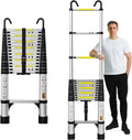 12.5FT Aluminum Telescoping Extension Ladder with Hooks & Stabilizers U59244