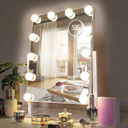 White Hollywood Vanity Mirror with 12 Dimmable Bulbs N969043