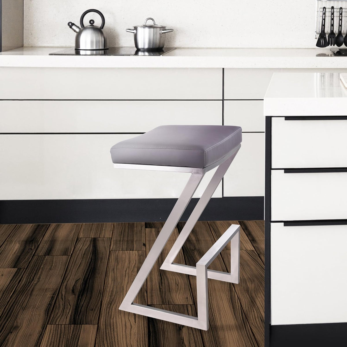 White Faux Leather Counter Height Barstool A578572