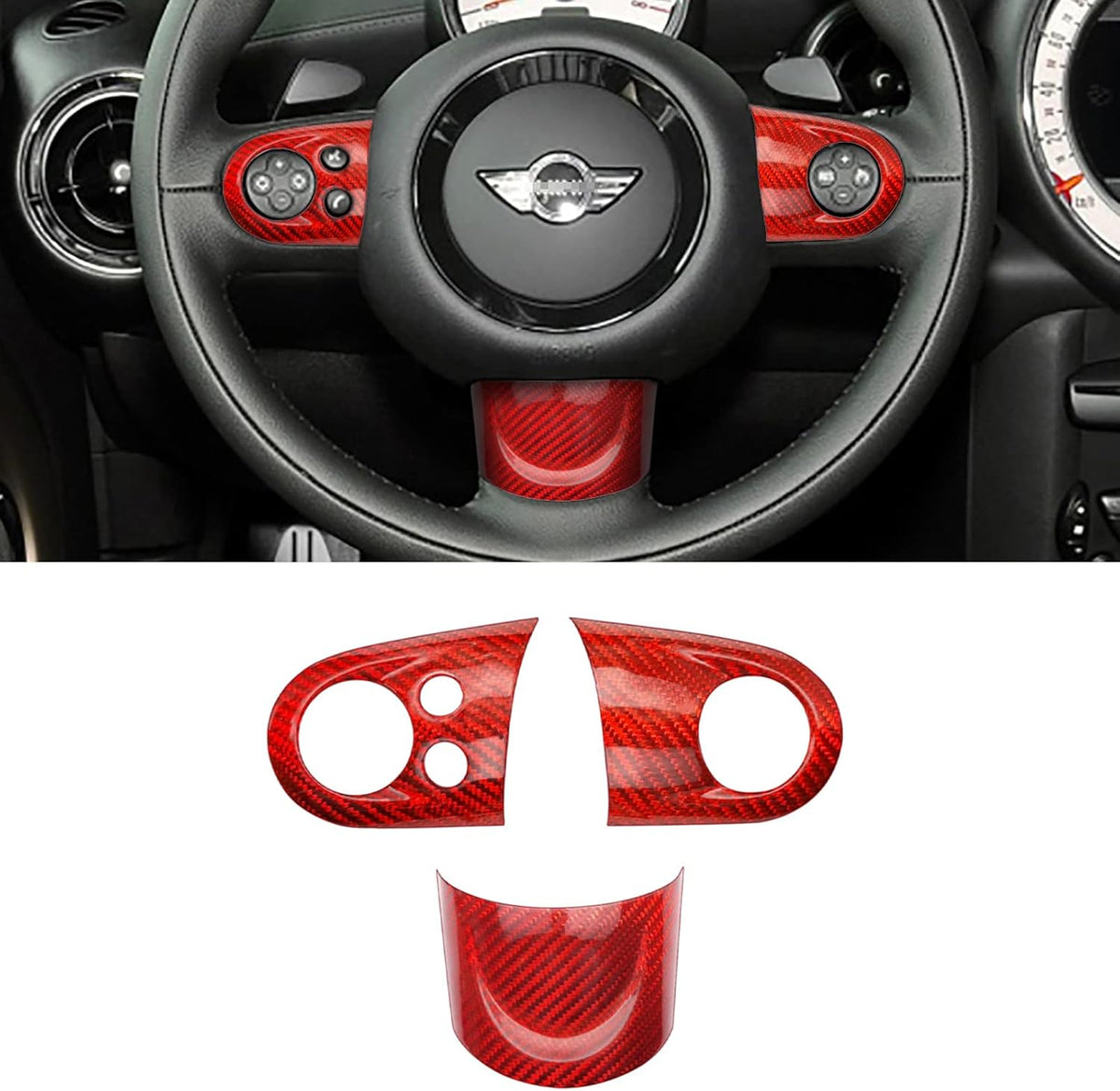 Carbon Fiber Steering Wheel Cover Trim 3Pcs Black H751