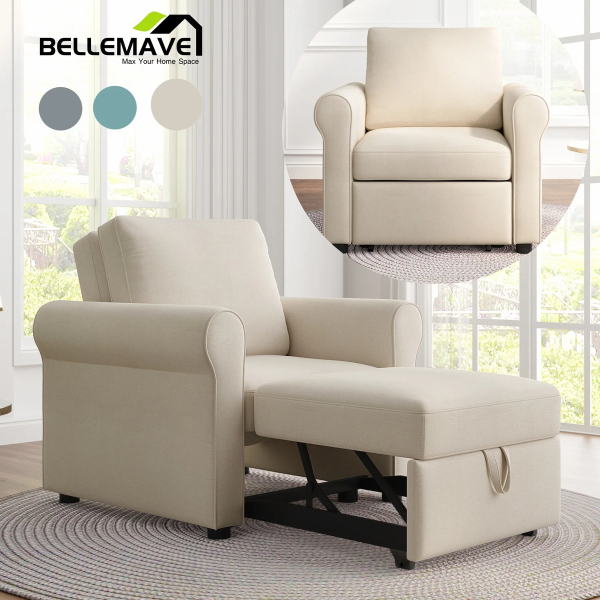 Convertible Linen Single Sleeper Chair Bed W993