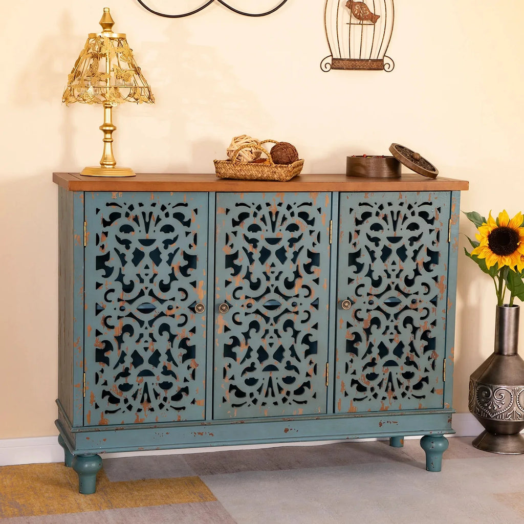 3-Door Hollow Carving Accent Cabinet R9606