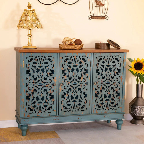3-Door Hollow Carving Accent Cabinet R9606