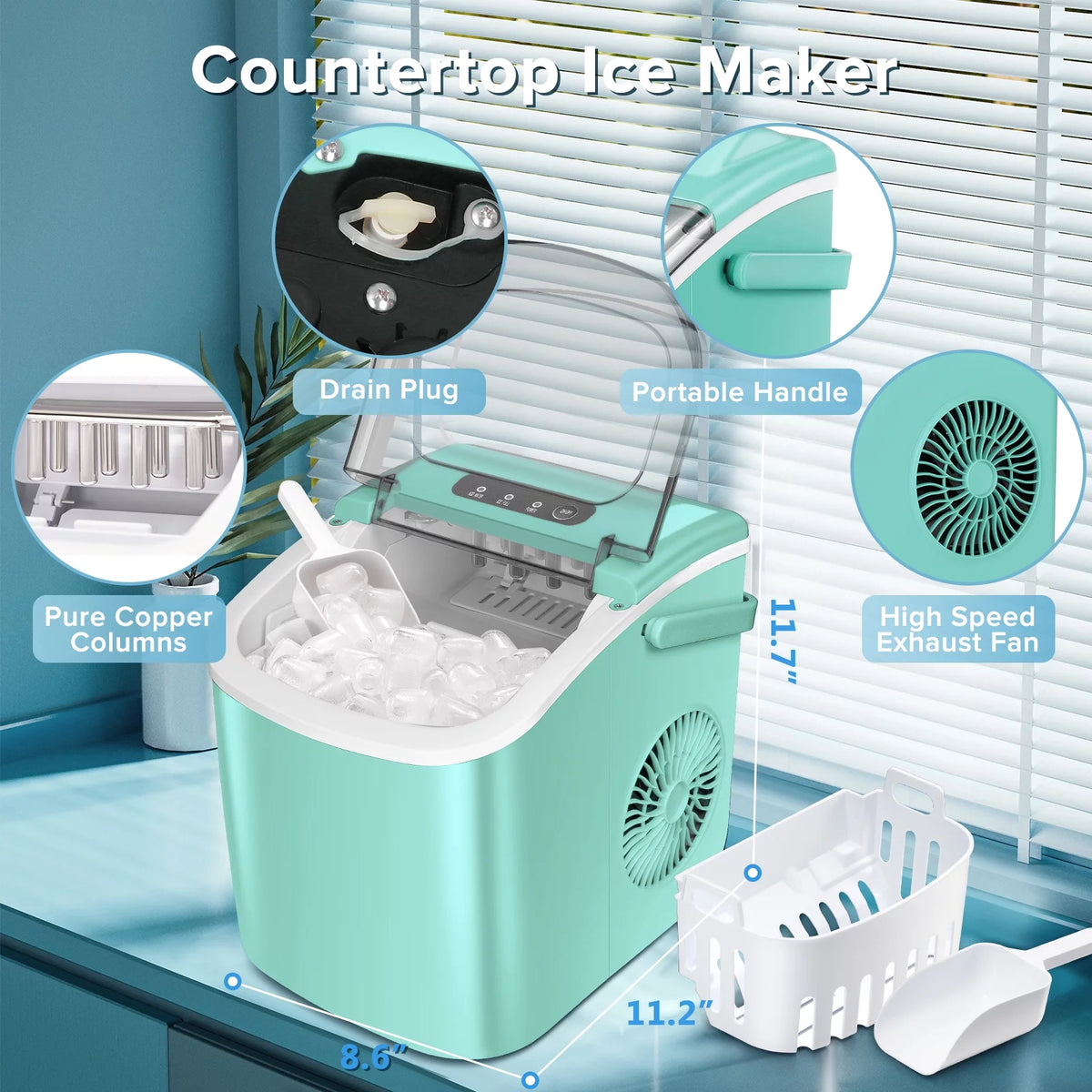 Portable Countertop Ice Maker with Handle, 26lbs/24H, Black Y434871