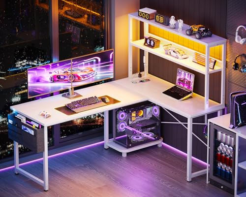 53 Inch L Shaped Desk with LED Lighting and Power Outlets F1772