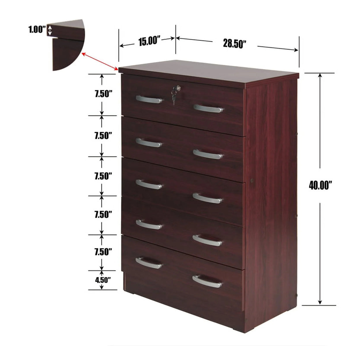 Twin Captains Bed & Dresser with Lock in Mahogany Y2472