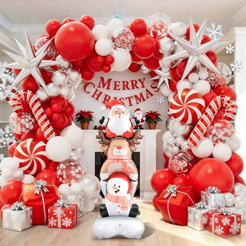 Christmas Balloon Garland Arch Kit with Red White Silver Confetti Foil Balloons Y4827