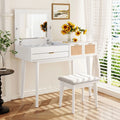 43.3" Wood Makeup Vanity Set with Flip-top Mirror and Stool O633355