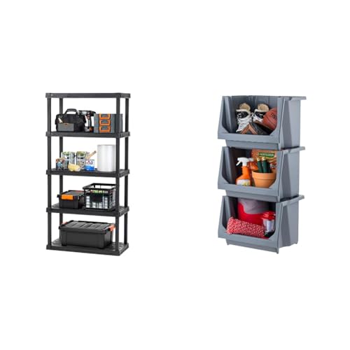 4-Shelf Heavy Duty Plastic Storage Shelves Black V69471