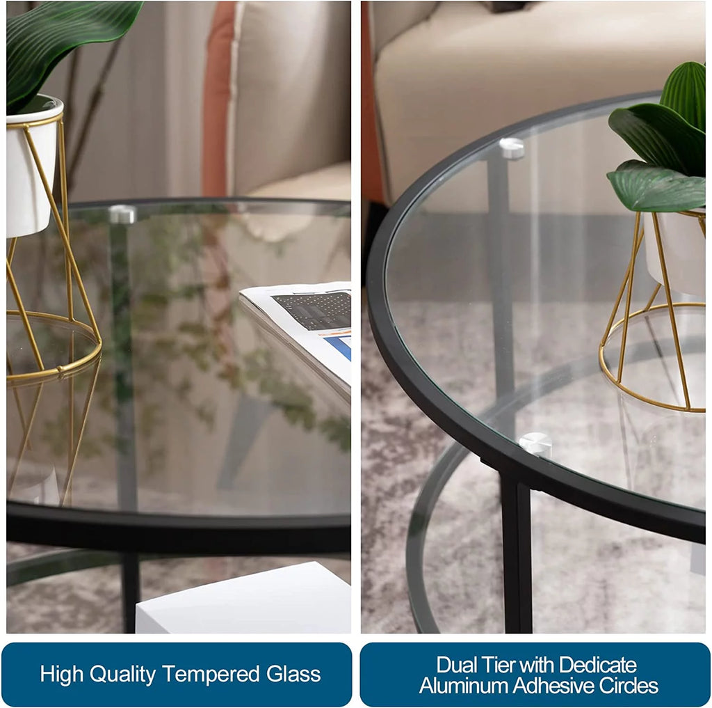 30" Round 2-Tier Glass Coffee Table with Storage D823165
