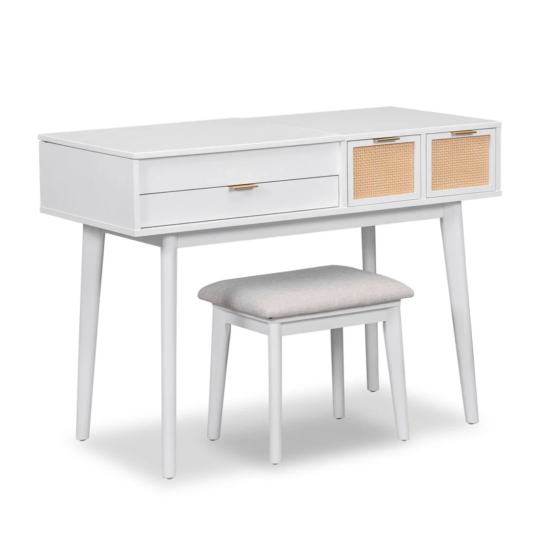 43.3" Wood Makeup Vanity Set with Flip-top Mirror and Stool O633355
