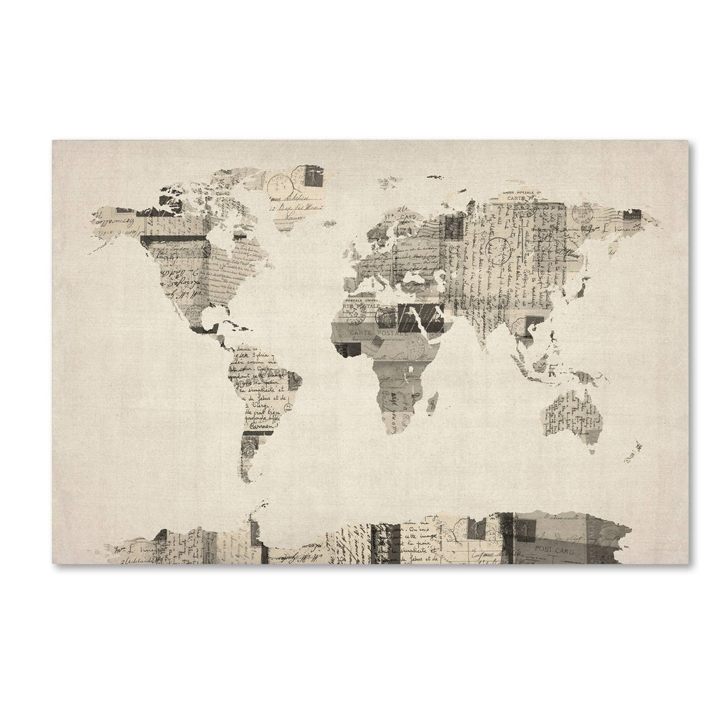 Vintage Postcard World Map Canvas Art W19935