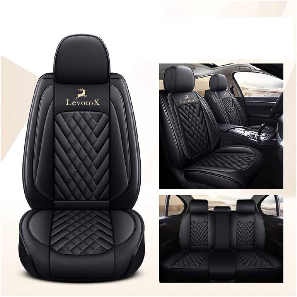 L-Black-Beige Car Seat Covers 5 Seats Full Set L572