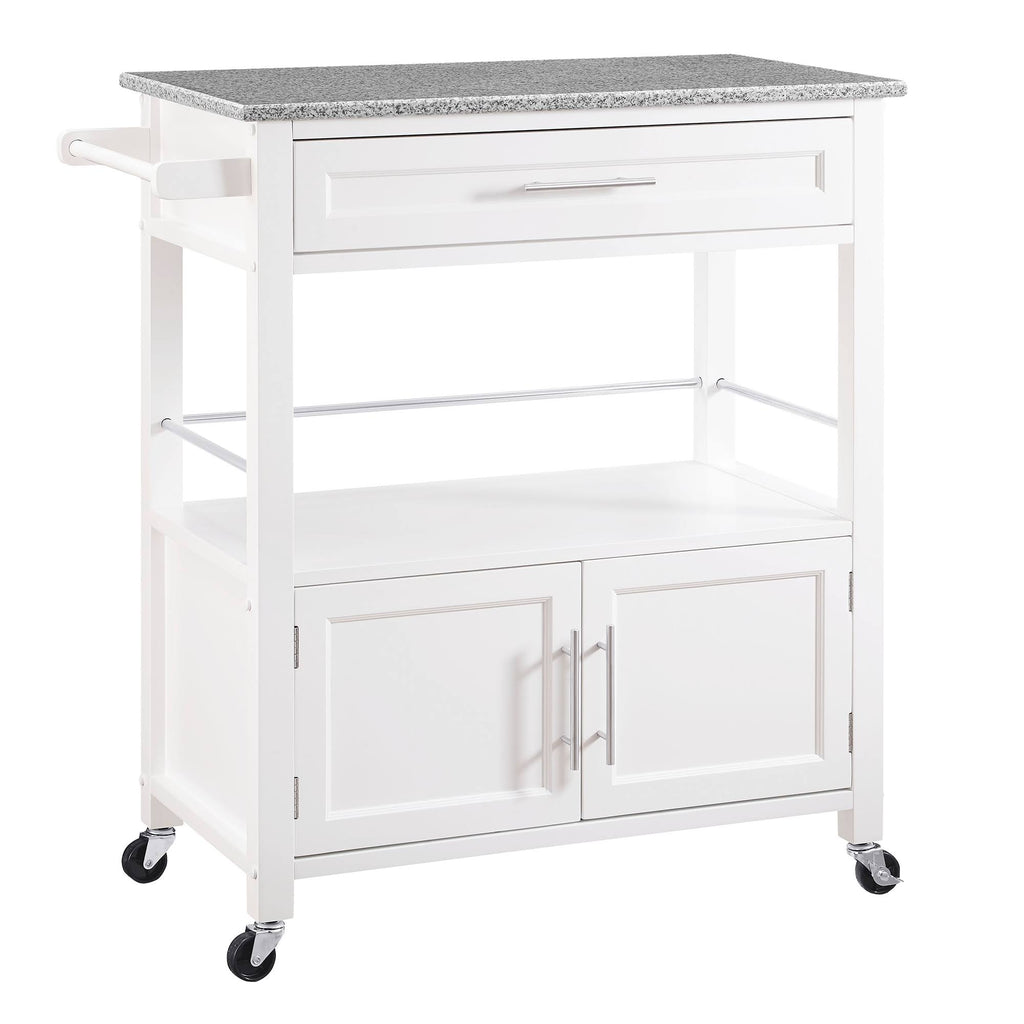 White Wooden Kitchen Cart with Granite Inlaid Top D568313