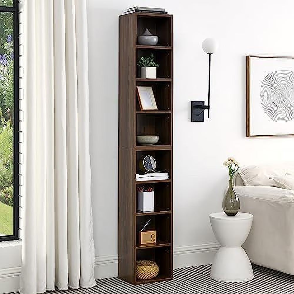 8-Tier Tall Narrow Media Tower Cabinet with Adjustable Shelves J5335