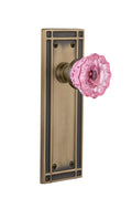 Crystal Pink Glass Door Knob in Antique Brass R982322