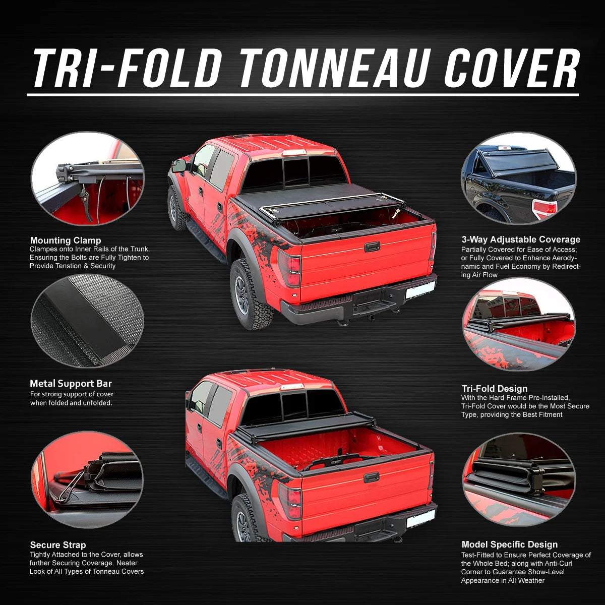 Tri-Fold Adjustable Soft Tonneau Cover D120