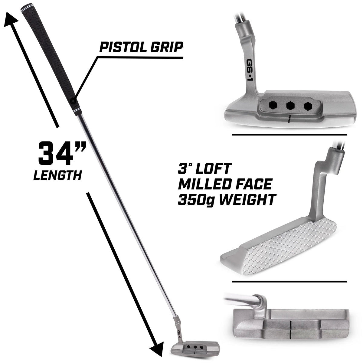 34" Right-Handed Blade Putter with Pistol Grip and Milled Face R35013