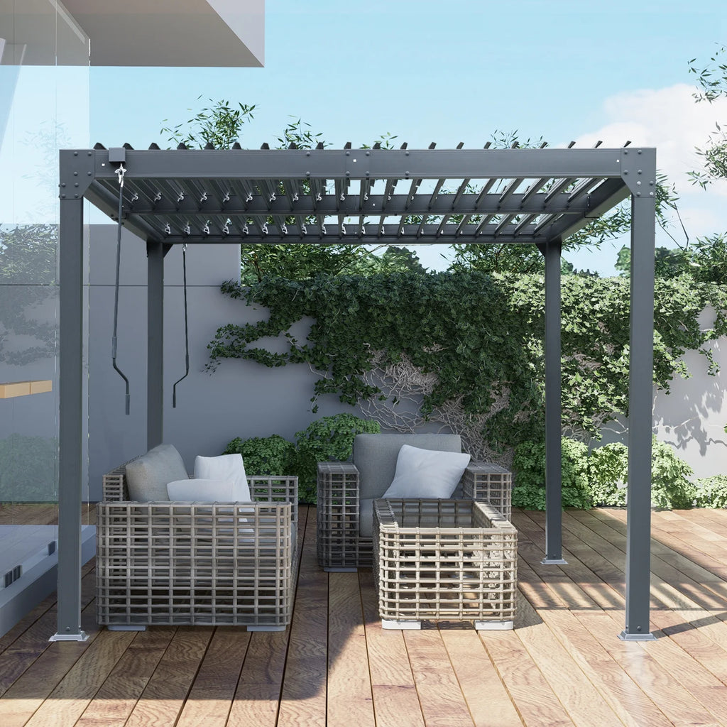 13 x 10 ft. Outdoor Aluminum Louvered Pergola Waterproof Gazebo with 2 Adjustable Rainproof Panels - Dark Gray Z2669