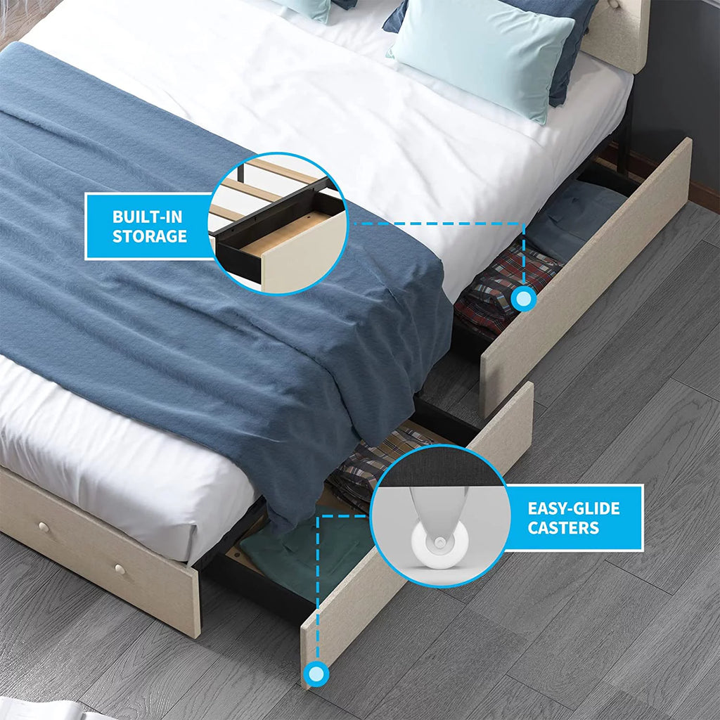 King Size Platform Bed Frame with 4 Storage Drawers G101