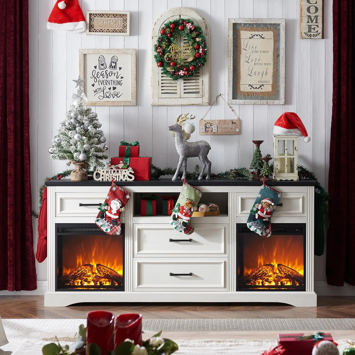 White Fireplace TV Stand with 4 Drawers S639