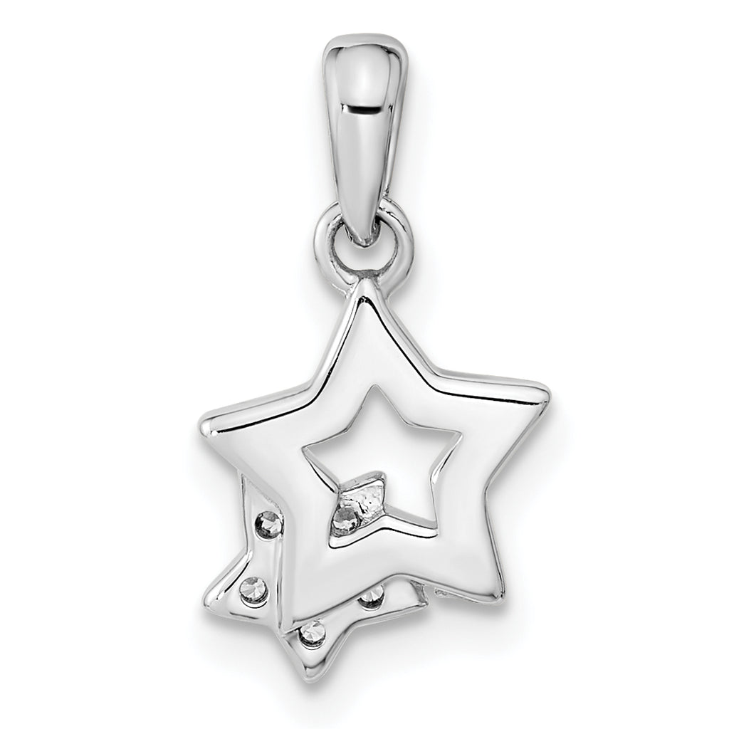 Sterling Silver Rhodium-Plated CZ Star Charm Pendant with Cable Chain Necklace 18'' I8886