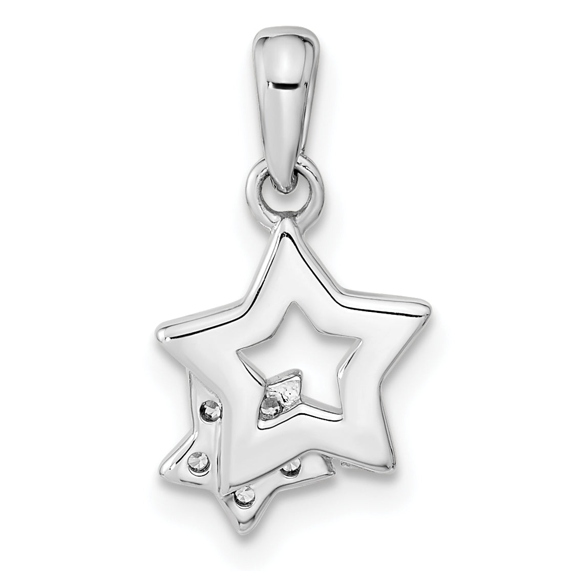 Sterling Silver Rhodium-Plated CZ Star Charm Pendant with Cable Chain Necklace 18'' I8886