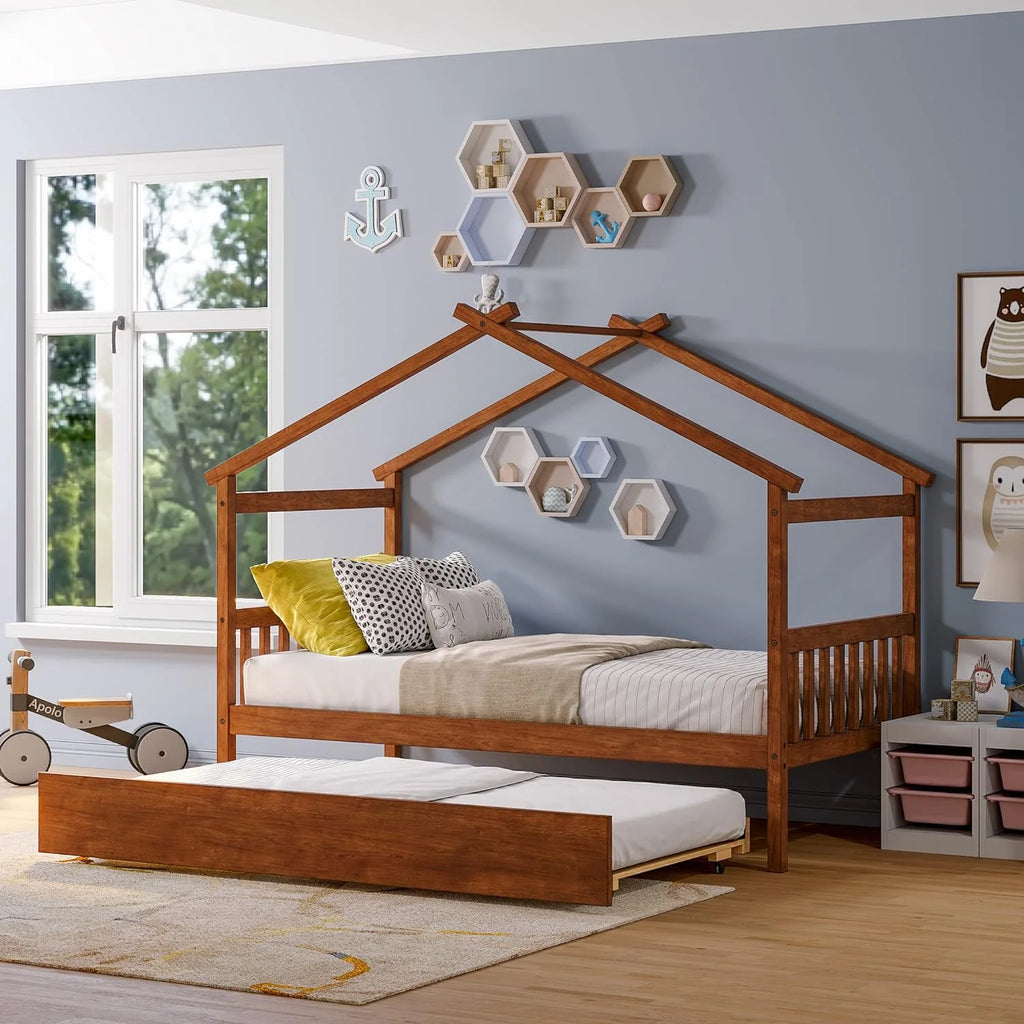 Wood House Bed with Trundle Full Size H283880