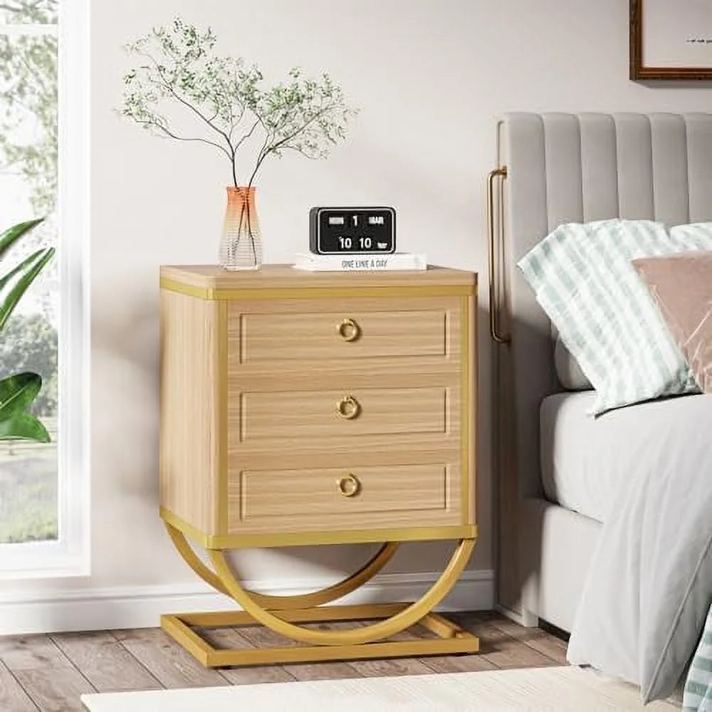 3 Drawer Walnut Wood Nightstand N696