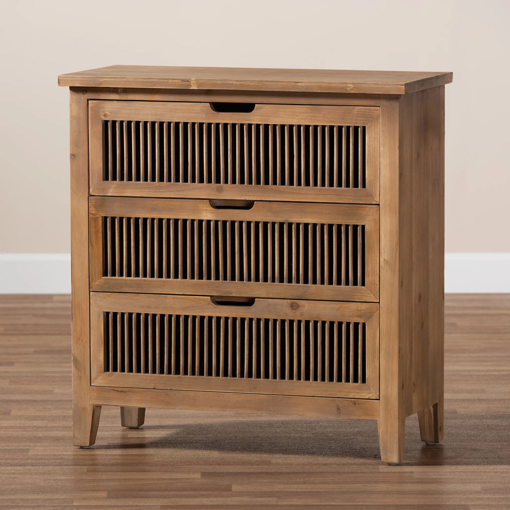 Medium Oak 3-Drawer Wood Chest C342090