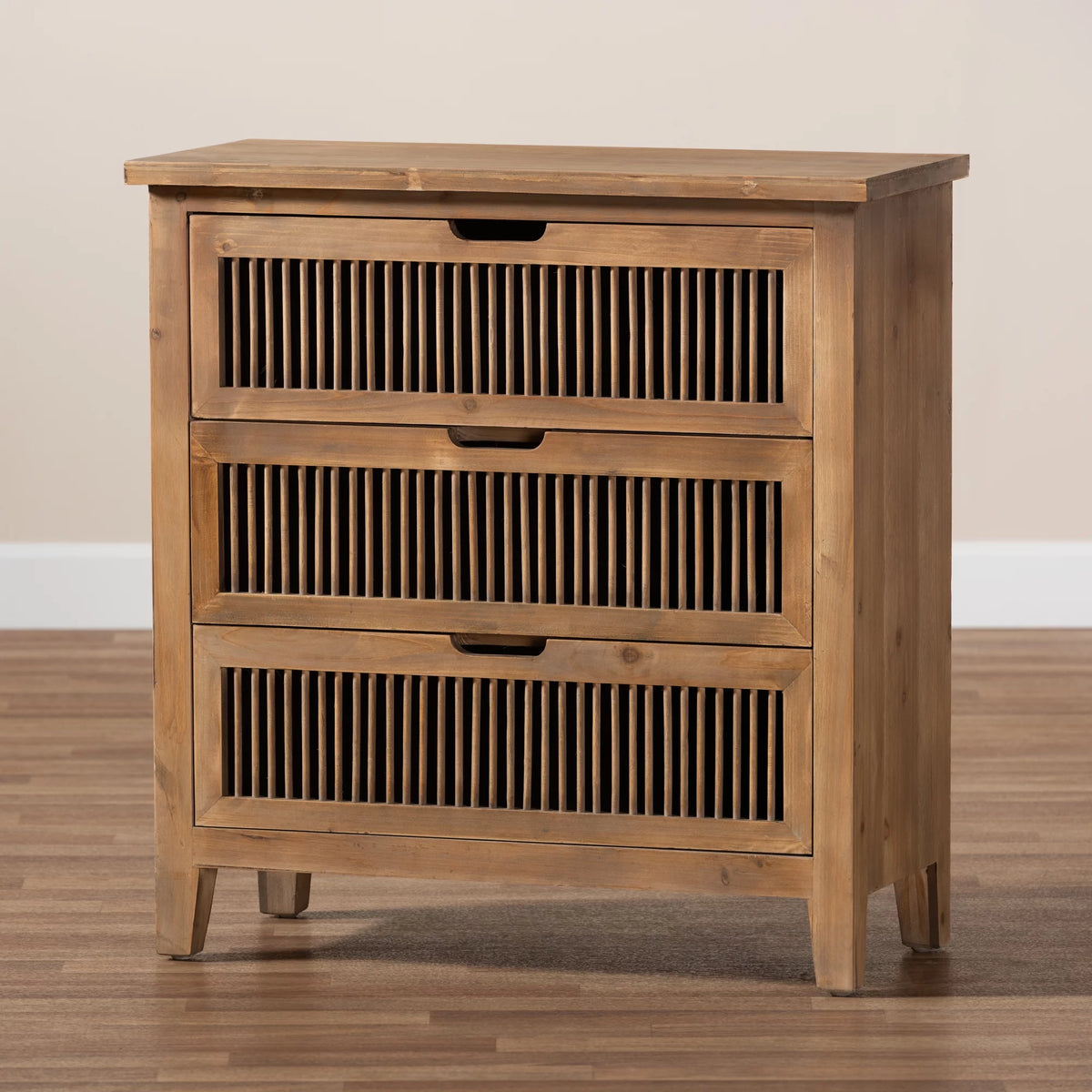 Medium Oak 3-Drawer Wood Chest C342090