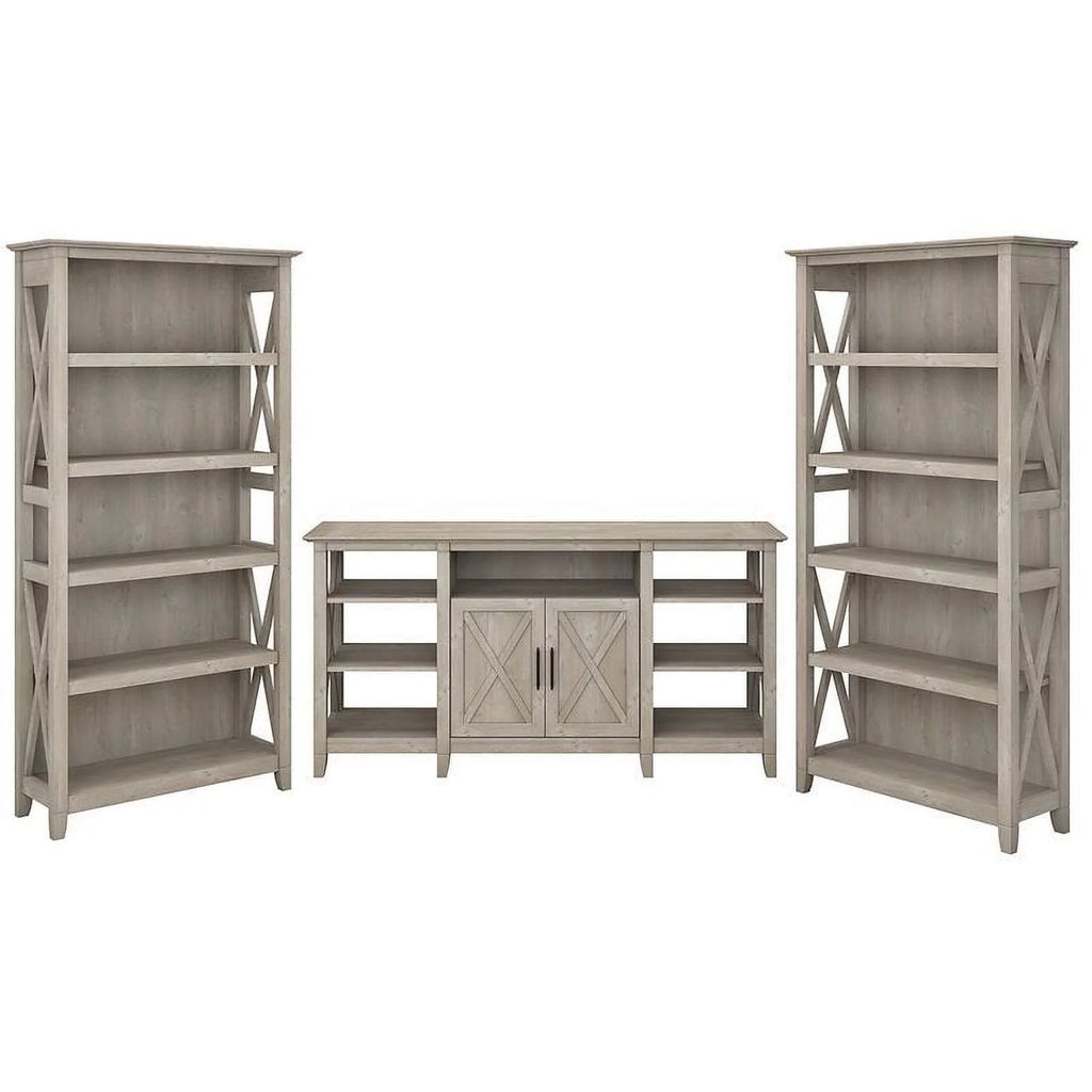 Tall Wood TV Stand with 2 Bookcases C6896