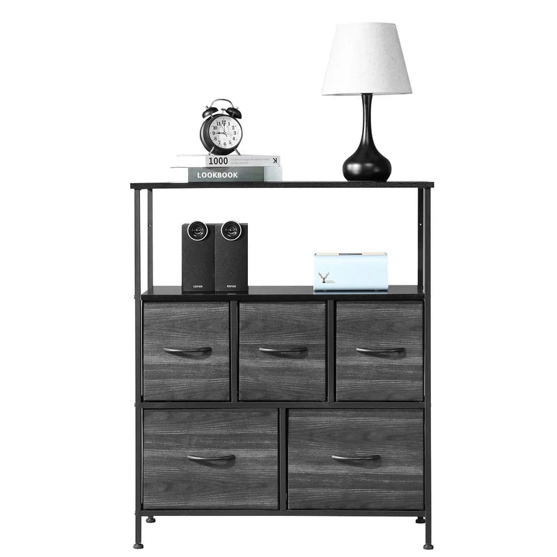 Dark Grey 5 Drawer Fabric Dresser U21493