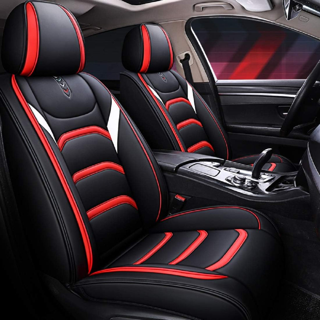 Black-red Faux Leather Universal Car Seat Covers A493