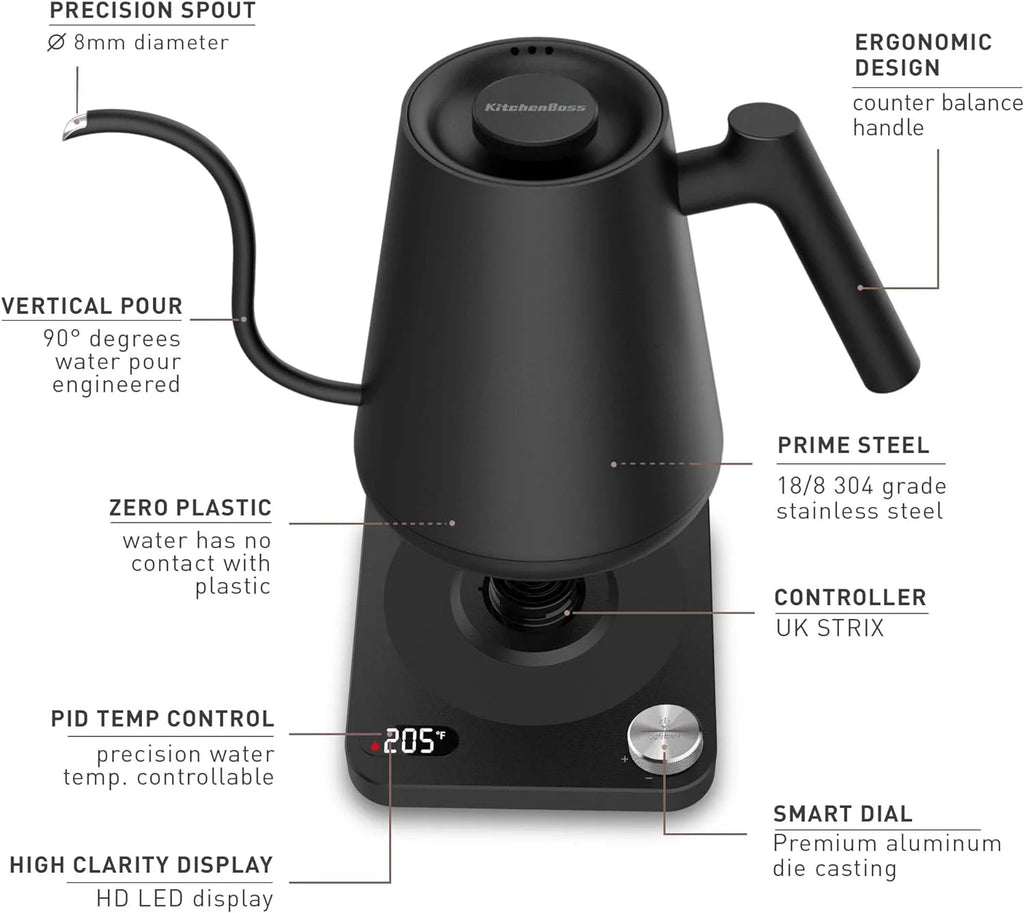 Charcoal Black Electric Gooseneck Coffee Kettle Q49692