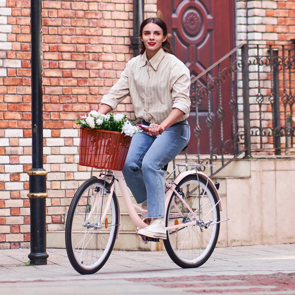 24 Inch City Cruiser Bicycle with Carbon Steel Frame Dual V Brakes Basket Y817