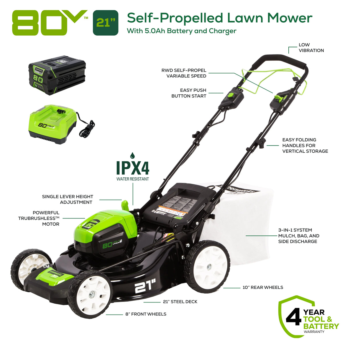 80V 21 Self Propelled Mower 5Ah Battery & Charger D235242