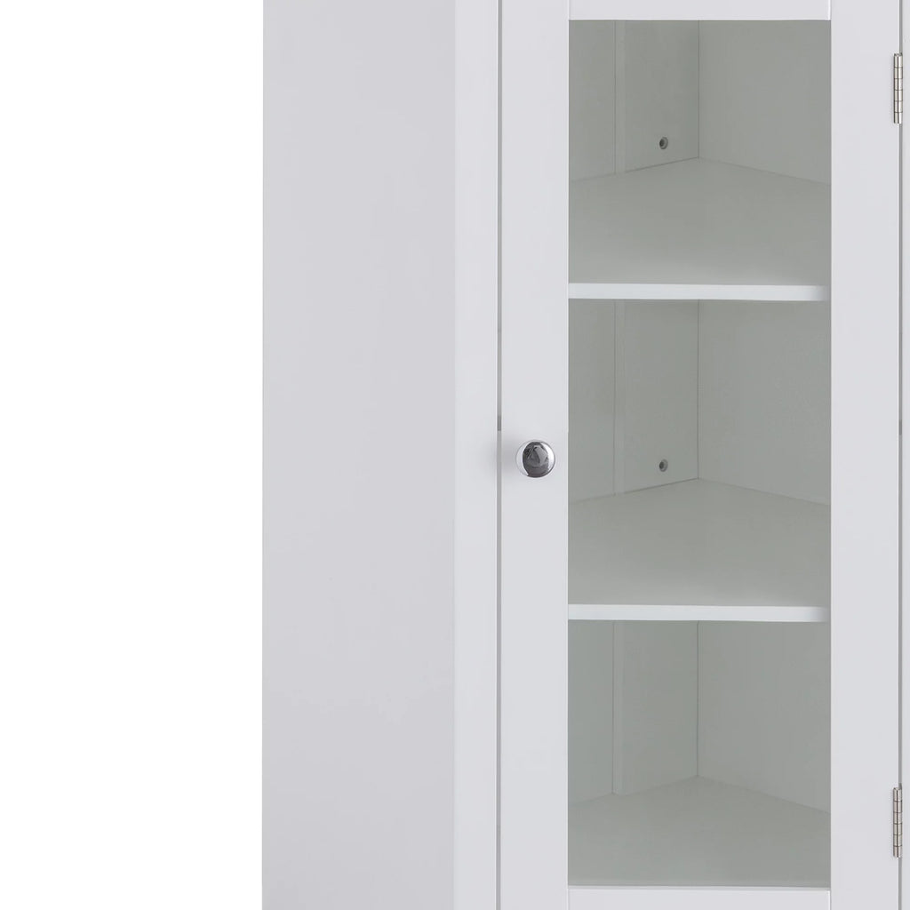 Wooden Corner Floor Cabinet with Glass Door White L851