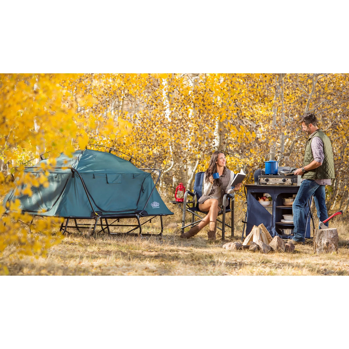2 Person Elevated Cot, Lounge Chair, & Tent Q823