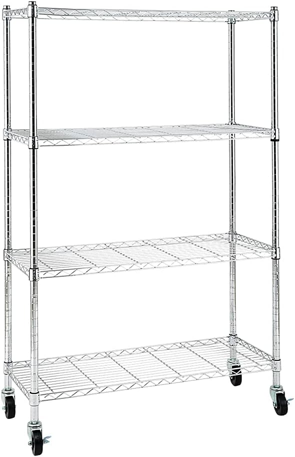 5-Shelf Chrome Silver Heavy Duty Carbon Steel Wire Shelving Unit on Wheels F6422