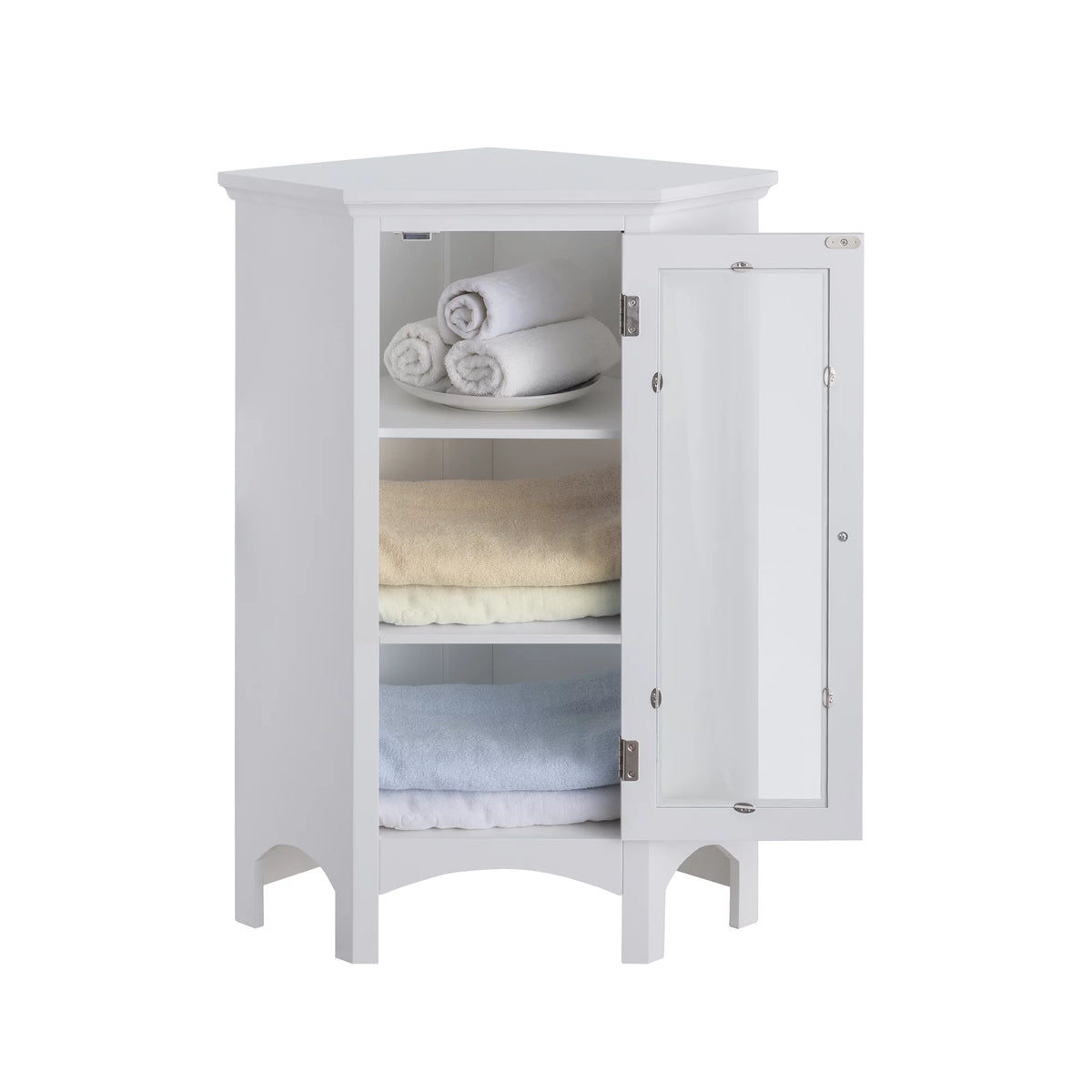 Wooden Corner Floor Cabinet with Glass Door White L851