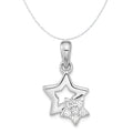 Sterling Silver Rhodium-Plated CZ Star Charm Pendant with Cable Chain Necklace 18'' I8886