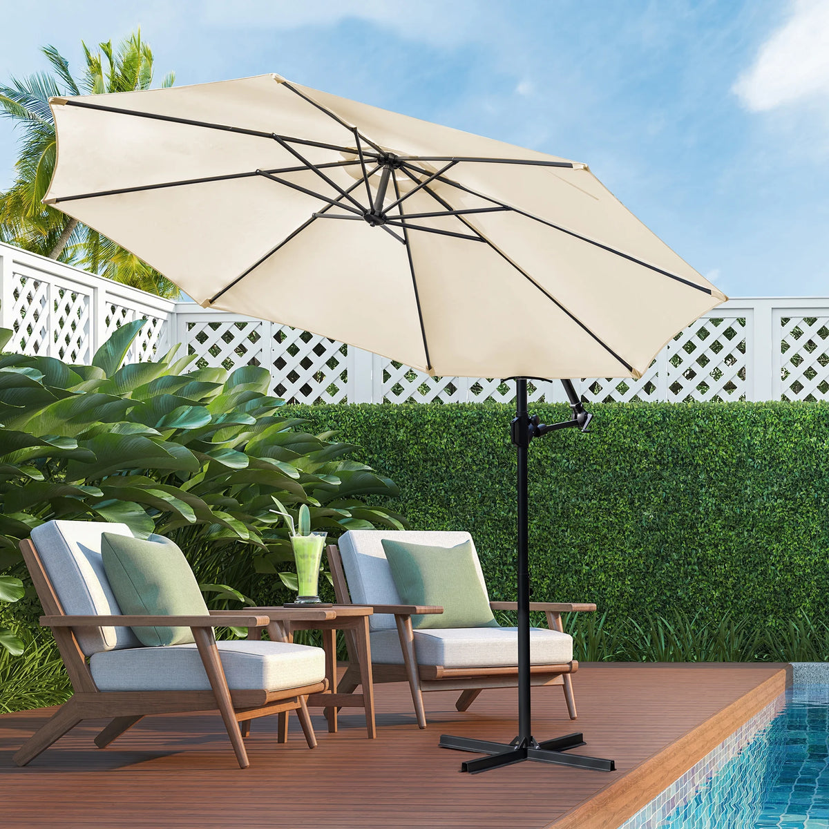 Dark Gray Offset Cantilever Umbrella with Cross Base J328086